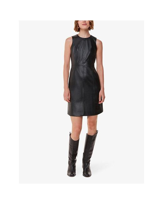 Whistles Black Sleeveless Regular-Fit Leather Mini Shift Dress