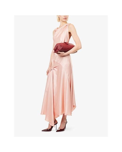 Victoria Beckham Pink Posy Twisted Satin Midi Dress