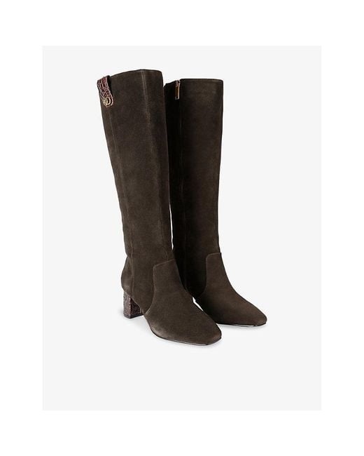 Kurt Geiger Black Chelsea Trim Heeled Suede Knee-High Boots