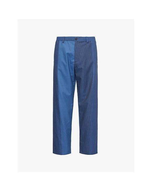 Marni Blue Colour-block Pinstriped Wide-leg Wool Trousers for men