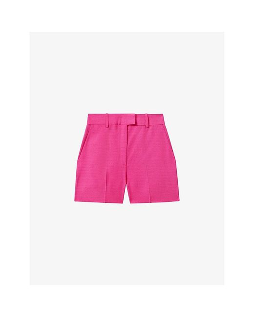 Reiss Pink Hewey High-rise Textured Woven Shorts