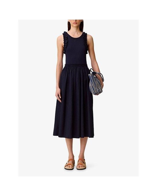Claudie Pierlot Blue Two-In-One Sleeveless Cotton Midi Dress
