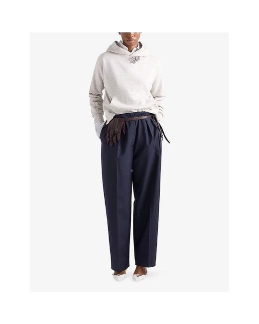 Prada Blue Tapered-Leg Mid-Rise Wool-Blend Trousers