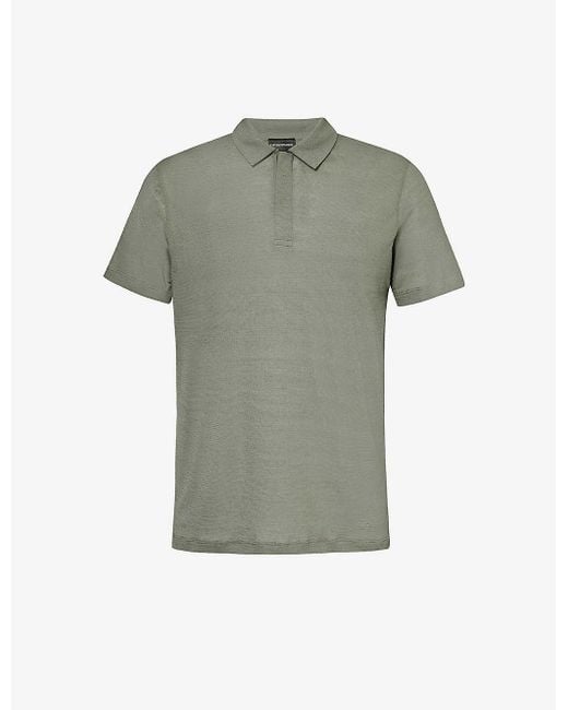 Emporio Armani Green Stripe-pattern Relaxed-fit Stretch-jersey Polo Shirt for men
