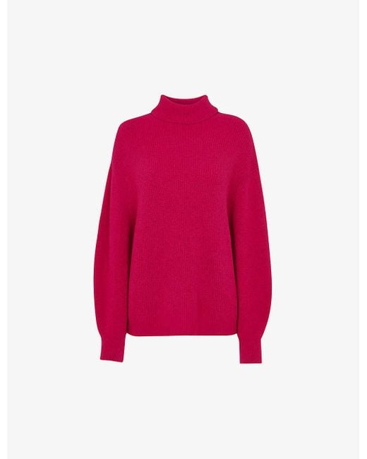 Whistles Turtleneck Oversized-fit Stretch Wool-blend Jumper in Pink | Lyst