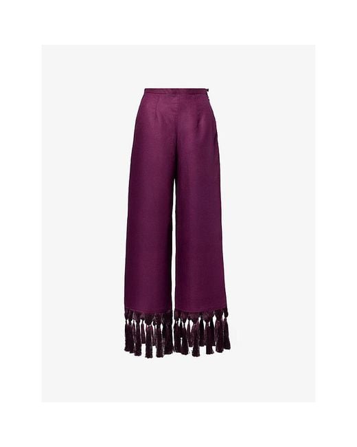 ‎Taller Marmo Purple Marlino Fringed Linen Trousers