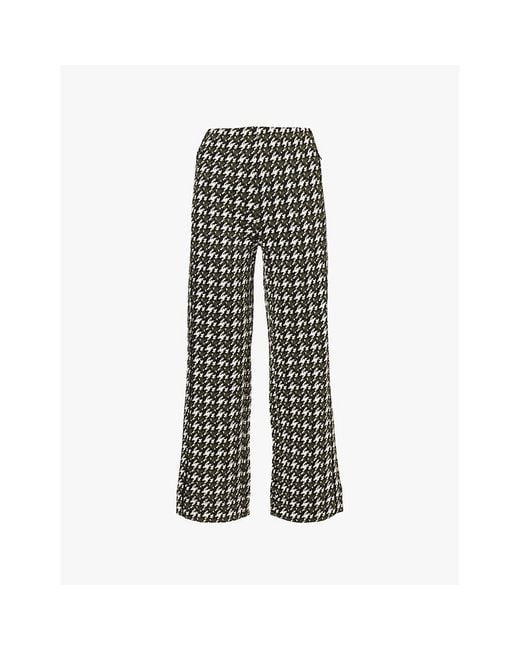 ME+EM Multicolor Deep Autumn Ol Houndstooth High-Rise Cropped Kick-Flare Woven Trousers