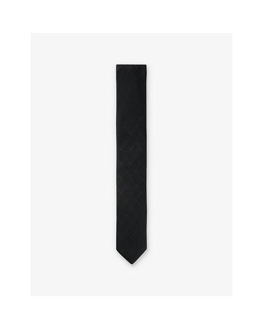 HUGO Black Monogram-Print Jacquard Silk Tie for men