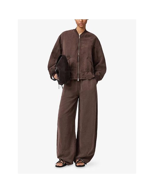 AllSaints Brown Jett Wide-Leg Lyocell-Blend Trousers