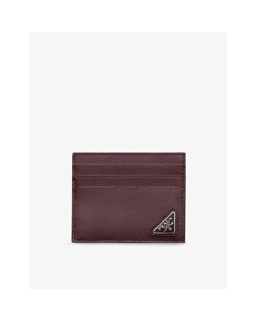 Prada Purple Triangle-Plaque Leather Card Holder for men