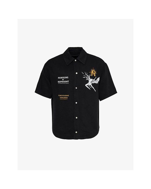 Represent Black Icarus Branded Relaxed-fit Woven Shirt for men