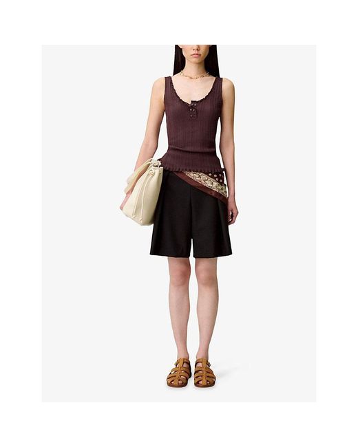 Claudie Pierlot Brown Scoop-Neck Pointelle Knitted Tank Top