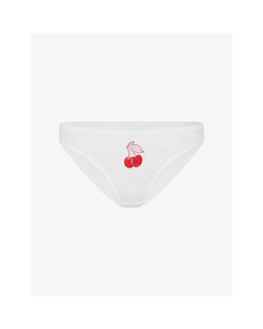 Agent Provocateur White Perri Cherry-Embroidered Sheer-Tulle Tanga Briefs