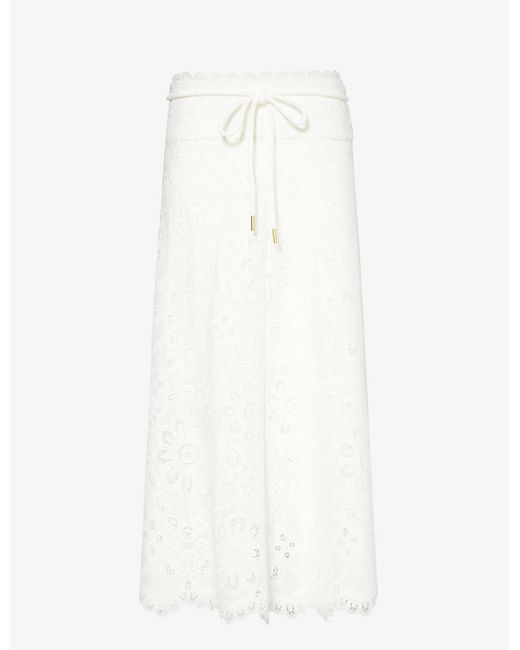 Zimmermann White Ottie Cotton Midi Skirt