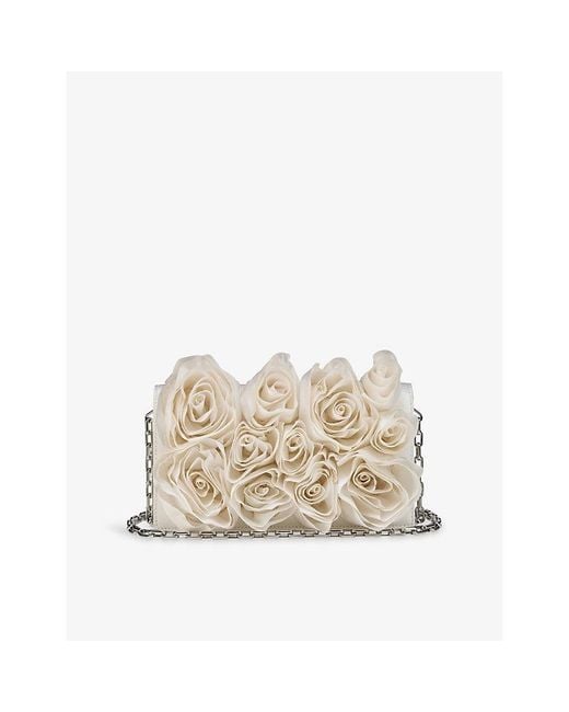 Christian Louboutin Natural Bettina Rose-Embroidered Silk Clutch Bag