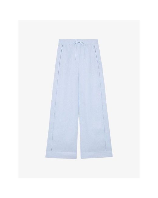 Reiss Blue Riley Wide-Leg Linen Trousers
