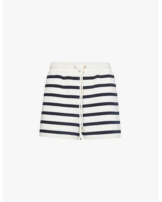 FRAME White Drawstring-waist Striped Cotton-blend Shorts