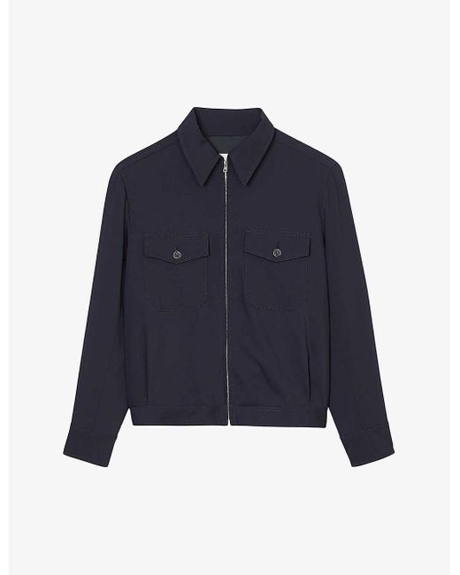 Sandro Blue Patch-pocket Relaxed-fit Woven Jacket for men