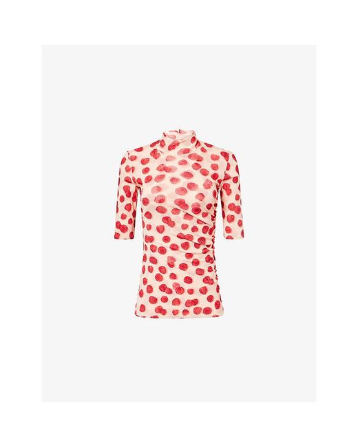 Stella McCartney Red Print High-Neck Mesh Top