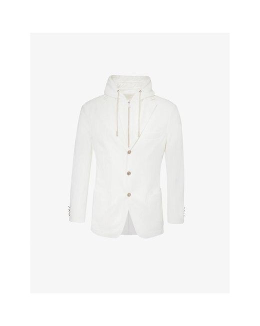 Eleventy White Detachable-hood Notched-lapel Cotton-blend Jacket for men