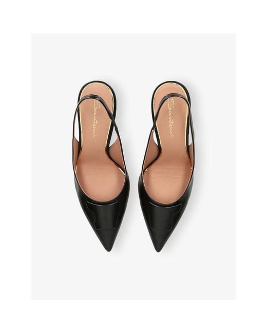 Santoni Black Taylor 85 Leather Slingbacks