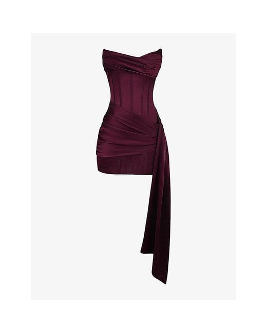House Of Cb Purple Loubella Corseted Satin Mini Dress