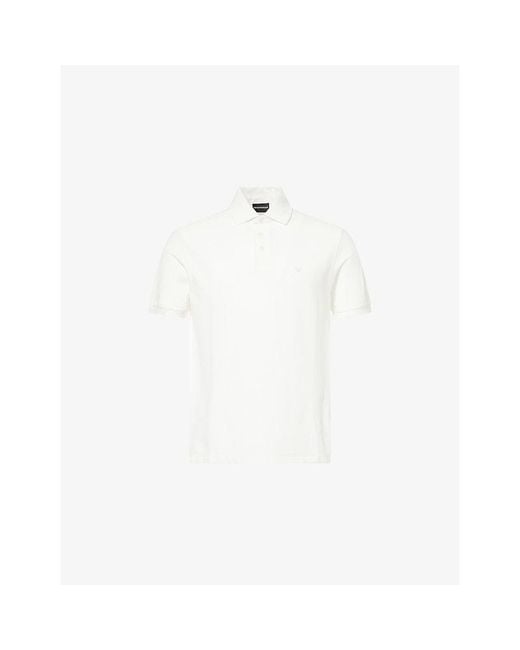 Emporio Armani White Regular-Fit Short-Sleeve Cotton-Piqué Polo Shirt for men