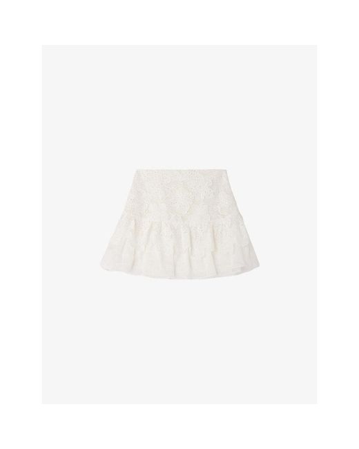 Sandro White Floral Flared Lace Mini Skirt