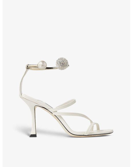 Jimmy Choo White Ottilia 90 Pearl And Crystal-embellished Leather Heeled Sandals