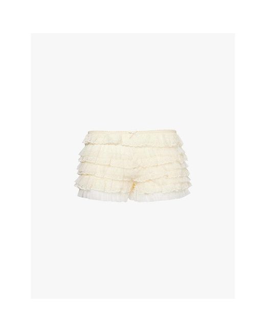 Jaded London White Rhea Ruffle-Frill Lace Bloomer Shorts