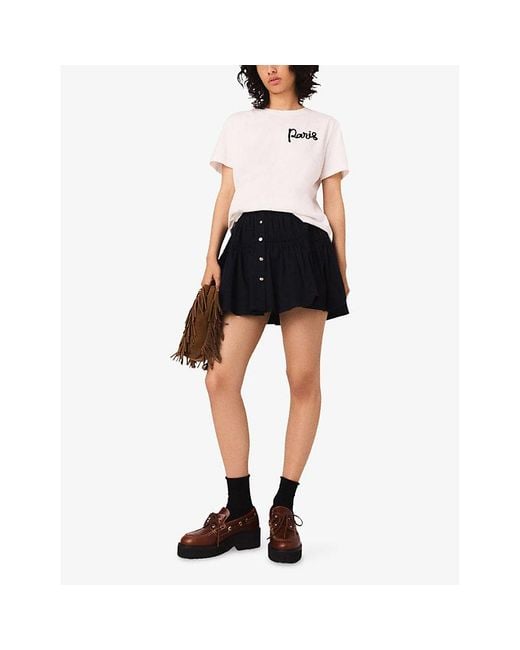Maje White Paris-Embroidered Regular-Fit Cotton-Jersey T-Shirt
