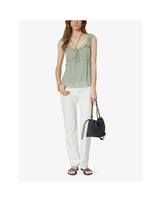 The Kooples Green Ruffled Tie-Front Woven Top