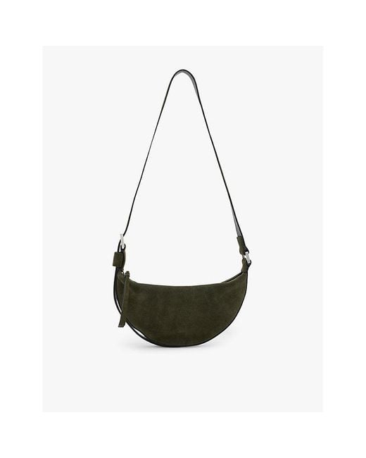 AllSaints Black Half Moon Logo-Embossed Suede Cross-Body Bag