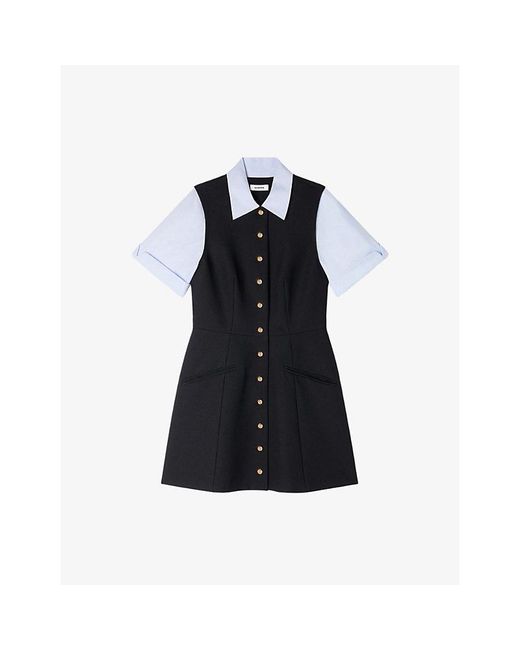 Sandro Black Two-In-One Short-Sleeved Stretch-Woven Mini Dress