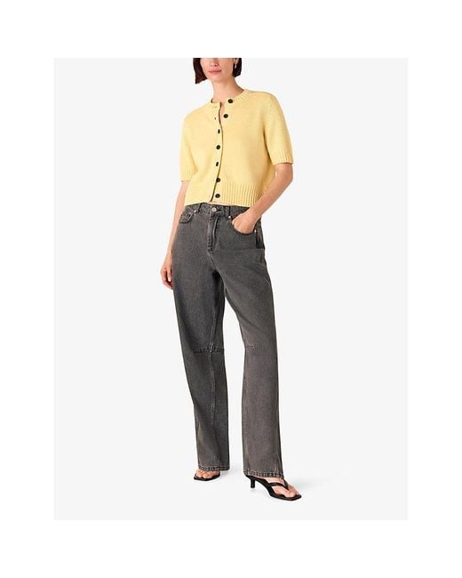 Whistles Yellow Button-Down Short-Sleeve Cotton Cardigan