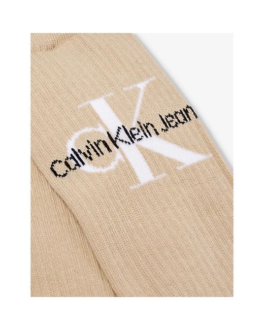 Calvin Klein Natural Branded Crew-length Cotton-blend Socks for men