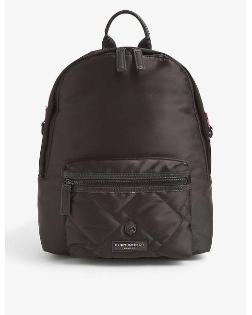 Kurt Geiger Womens Black Quilted Logo-embellished Recycled-nylon Backpack