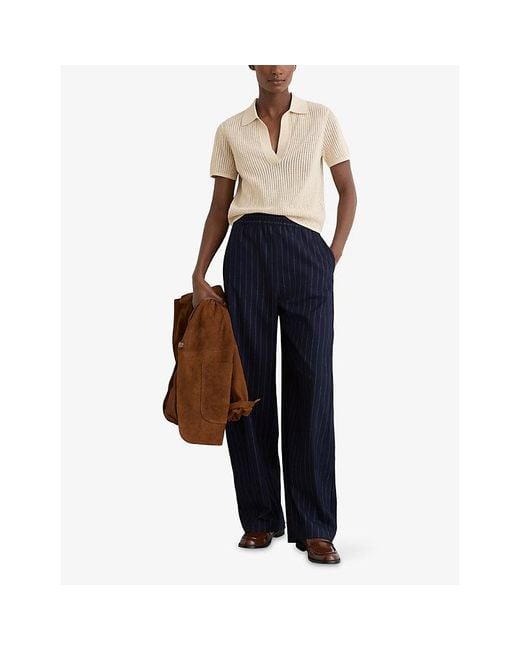 Reiss Natural Pippa Open-Stitch Woven Polo Shirt