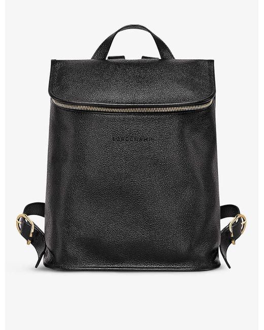 Longchamp Black Le Foulonné Brand-debossed Leather Backpack