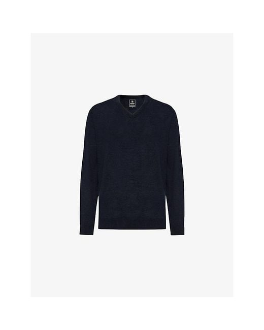 Boggi Blue V-Neck Merino Wool Jumper for men