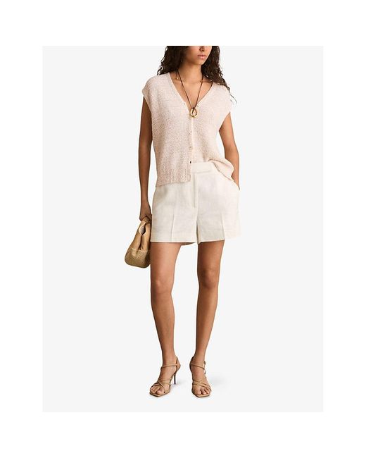 Reiss White Lily Knitted Cotton And Linen Top