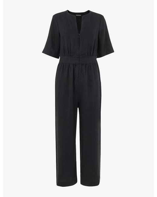 Whistles Black Cosima Zip-up Linen Jumpsuit