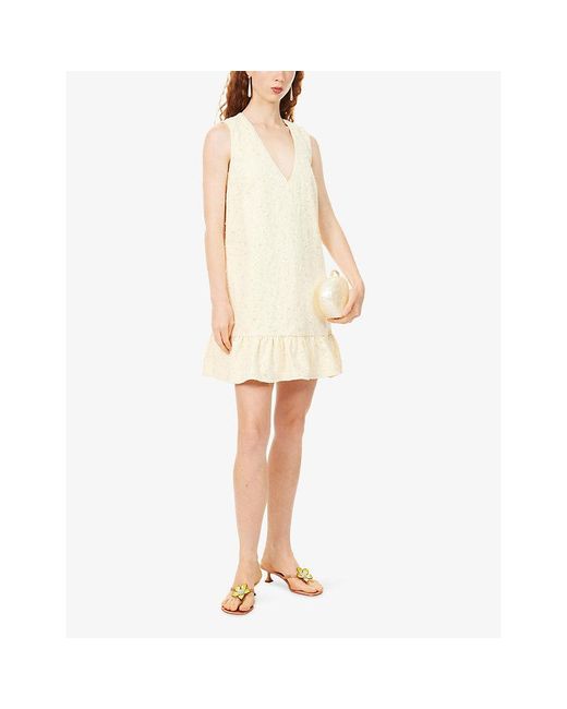 Sister Jane Natural Lemon Zest Embellished Woven Mini Dress