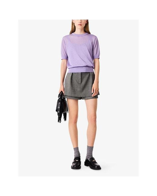 Maje Purple Two-In-One Short-Sleeve Knitted Jumper