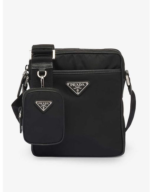Prada Black Re-nylon Saffiano Leather And Recycled-nylon Shoulder Bag for men