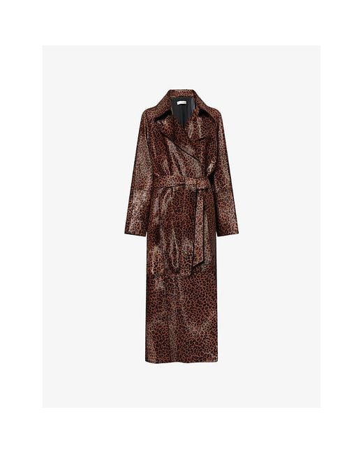 Nour Hammour Brown Althea Leopard-Print Pony Hair-Leather Coat
