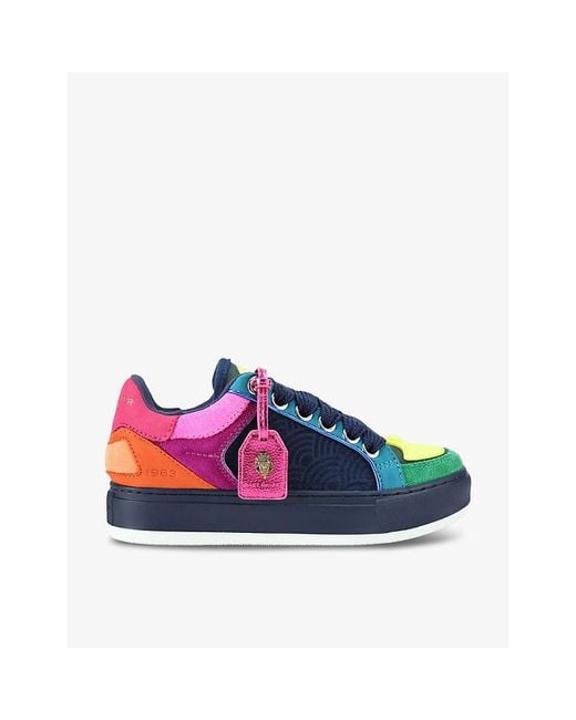 Kurt Geiger Blue Southbank Tag-Print Leather Low-Top Trainers