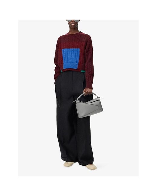Loewe Red Colour-Block Wool Knitted Jumper