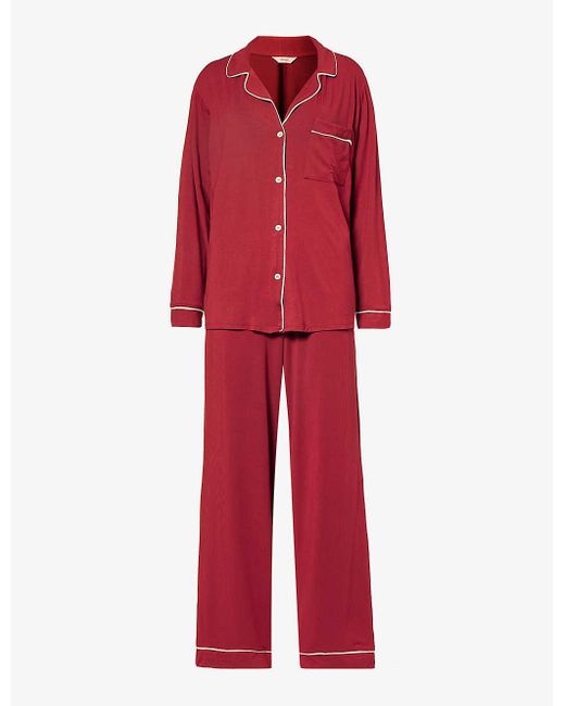 Eberjey Red Gisele Piped-trim Jersey Pyjama