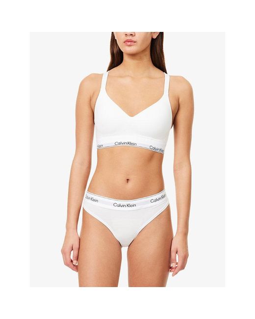 Calvin Klein White Icon Lift Branded Cotton And Modal-Blend Bra